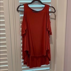 Cold shoulder burnt orange shirt